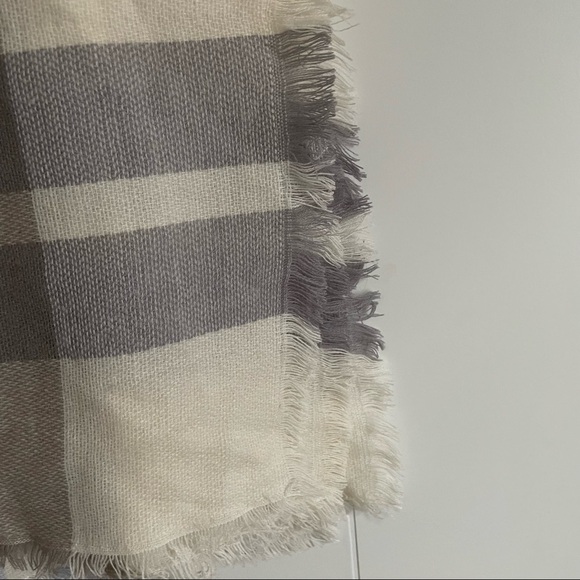 3/$45 Cream and Blue Plaid Blanket Scarf - Picture 2 of 2